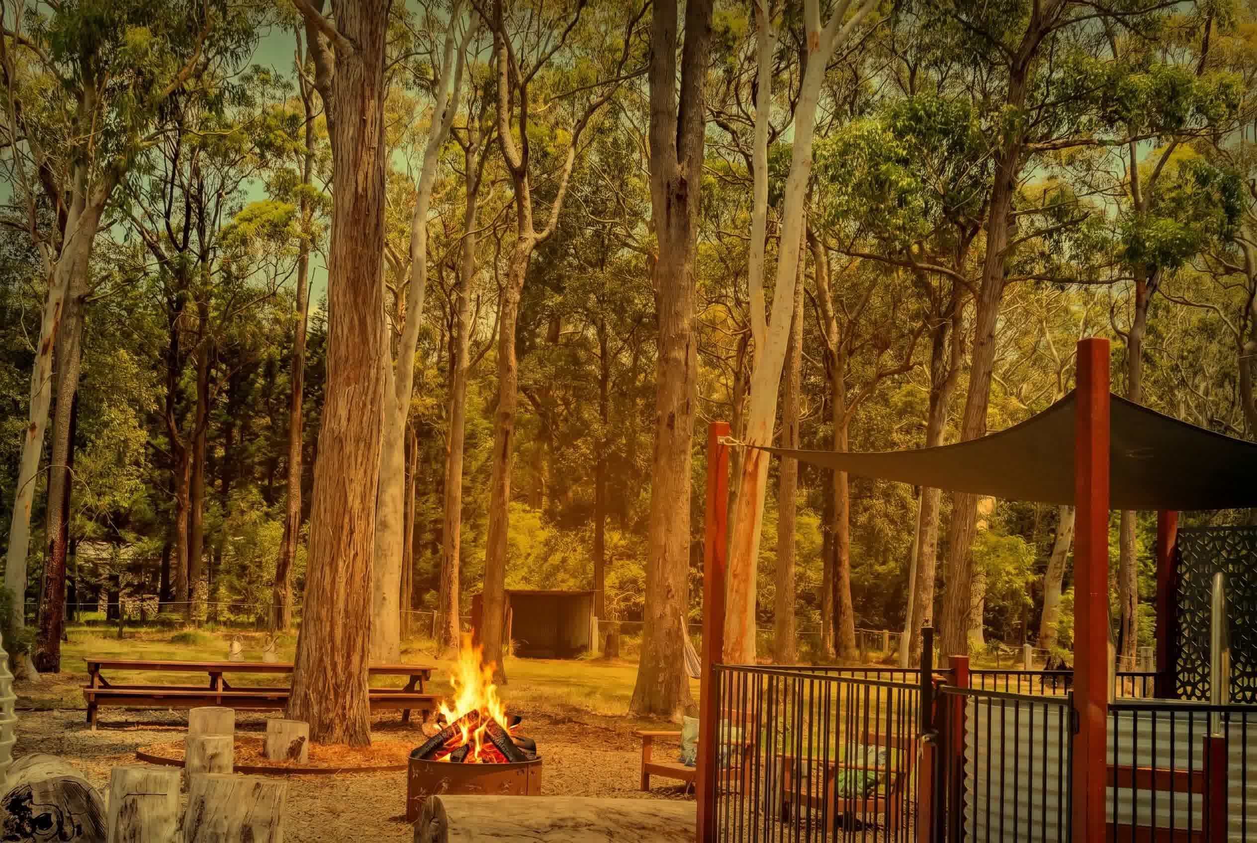 Cozy fire pit at dusk — Jervis Bay Coastal Farm Retreat Tomerong NSW